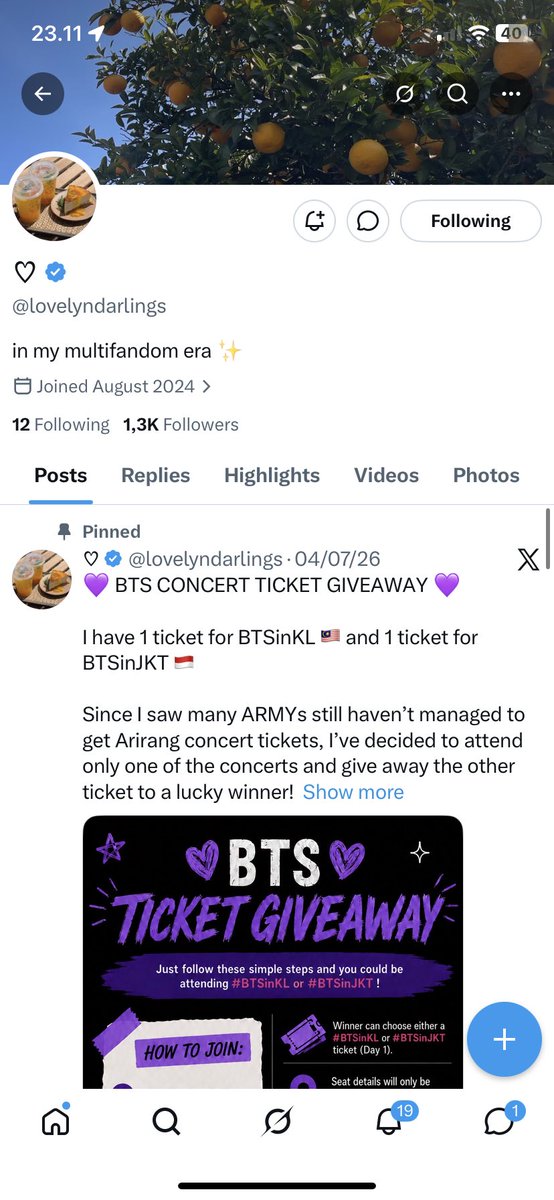 thvrkivee's tweet photo. @lovelyndarlings followed!! i really really reallyyy want to go the Arirang concert in Jakarta sooooo badly, please let it happen wish me luck ☹️☹️💜 https://t.co/aJzuy3vspc