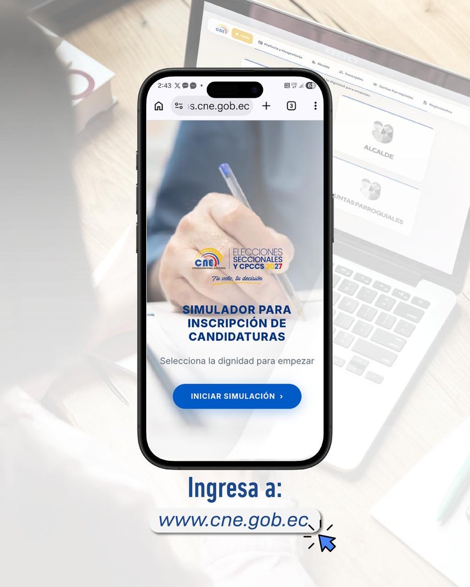 CNE_StaElena's tweet photo. El #SimuladorCandidaturasEc, 🖥️ está disponible en https://t.co/FkAsSCmYhB 🌐.

Cuenta con 4️⃣ módulos de simulación: 

✅ Prefecturas
✅ Alcaldías  
✅ Concejalías urbanas y rurales 
✅ Juntas parroquiales. https://t.co/K9fAfMlSvh