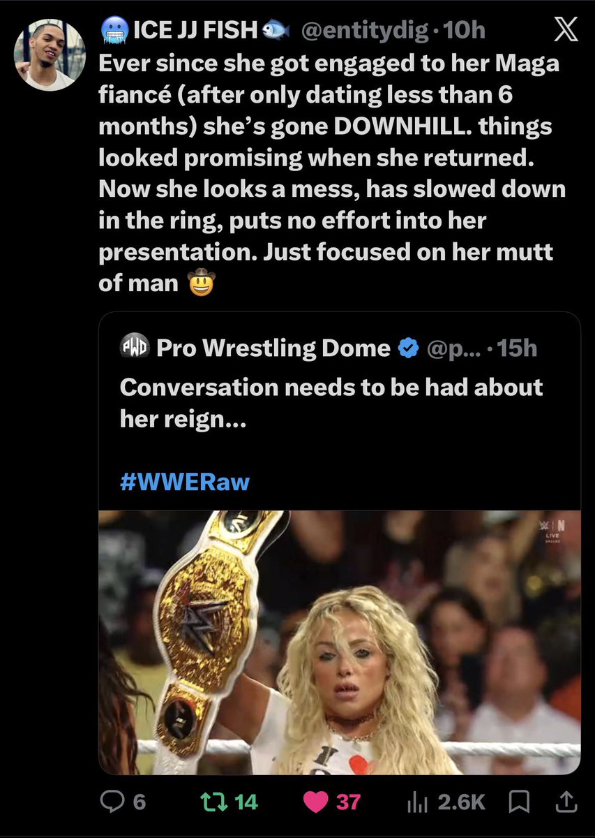 uselessloser_xo's tweet photo. Ever since she started seeing that MAGA mutt, Liv Morgan has had a noticeable decline in her abilities in the ring. And more importantly, she has lost RESPECT. 

Liv Morgan’s MAGA fiancée is already ruining her career… just like he’s going to ruin the rest of her fucking life. 🤡 

He will be the Kevin Federline to her Britney, and you can all bookmark this. 

Hope the MAGA cock was worth it! 🤡 @YaOnlyLivvOnce