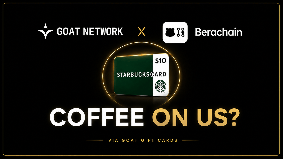 GOATNetwork's tweet photo. Coffee on us? ☕️

To celebrate the recent GOAT Network x Berachain integration, we’re reimbursing ten users for a $10 Starbucks gift card purchased through the GOAT Gift Card platform using @Berachain.

→ https://t.co/3koEQ9ke2h https://t.co/kTqBUBhyQo
