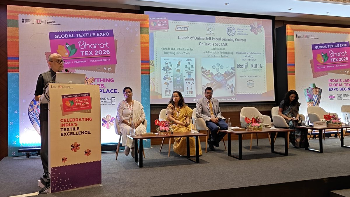TextileSSC's tweet photo. Building a Future-Ready Textile Workforce Through Digital Learning! 🌱
At Bharat Tex 2026, the @TextileSSC proudly launched two online self-paced learning courses on the TSC Learning Management System (LMS).
#BharatTex2026 #TSC #LearningManagementSystem #DigitalLearning #LMS https://t.co/vE5aPkhcfY