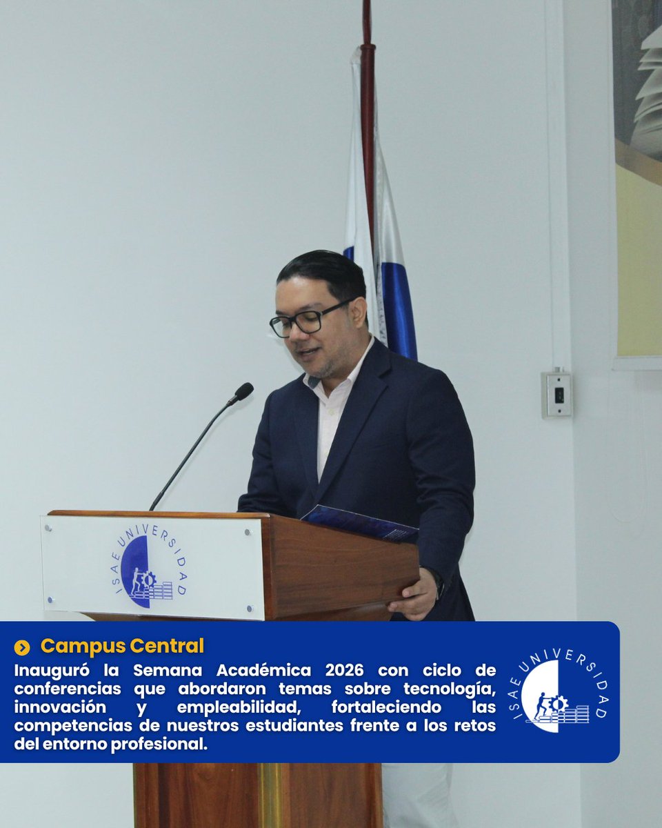 ISAEUniversidad's tweet photo. El Campus Central dio apertura a la Semana Académica 2026, con el primer ciclo de conferencias que contó con la participación del Ing. Sergio Orrego y la Licda. Ana María Burgoa.  🚀💻

Lee la nota completa aquí: 
https://t.co/wYcJswJWKs https://t.co/HJhPRtYacn