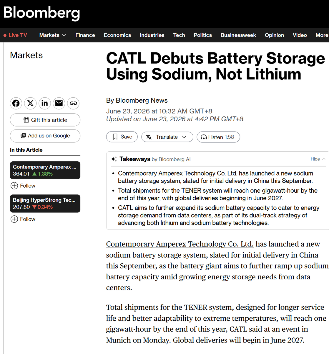 AssaadRazzouk's tweet photo. CATL just accelerated electrification everywhere with its breakthrough Tener Sodium battery
>Unprecedented 15,000 cycles for a 30-year lifespan, fireproof safety, and 92% capacity at -20°C Storage out of salt eliminates supply problems
>Fireproof technology outlasts gas turbines and runs in freezing fields: Burning fossil fuels for power is officially even more of a financial suicide

Wires are chewing pipelines everywhere

https://t.co/xLWkZ0JAWh