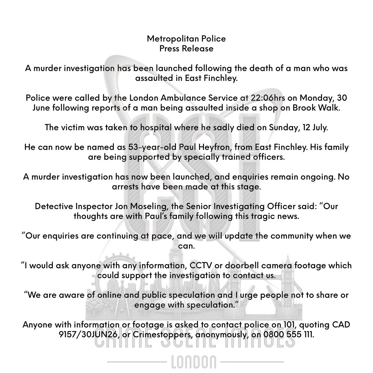 Crime Scene Images London tweet media