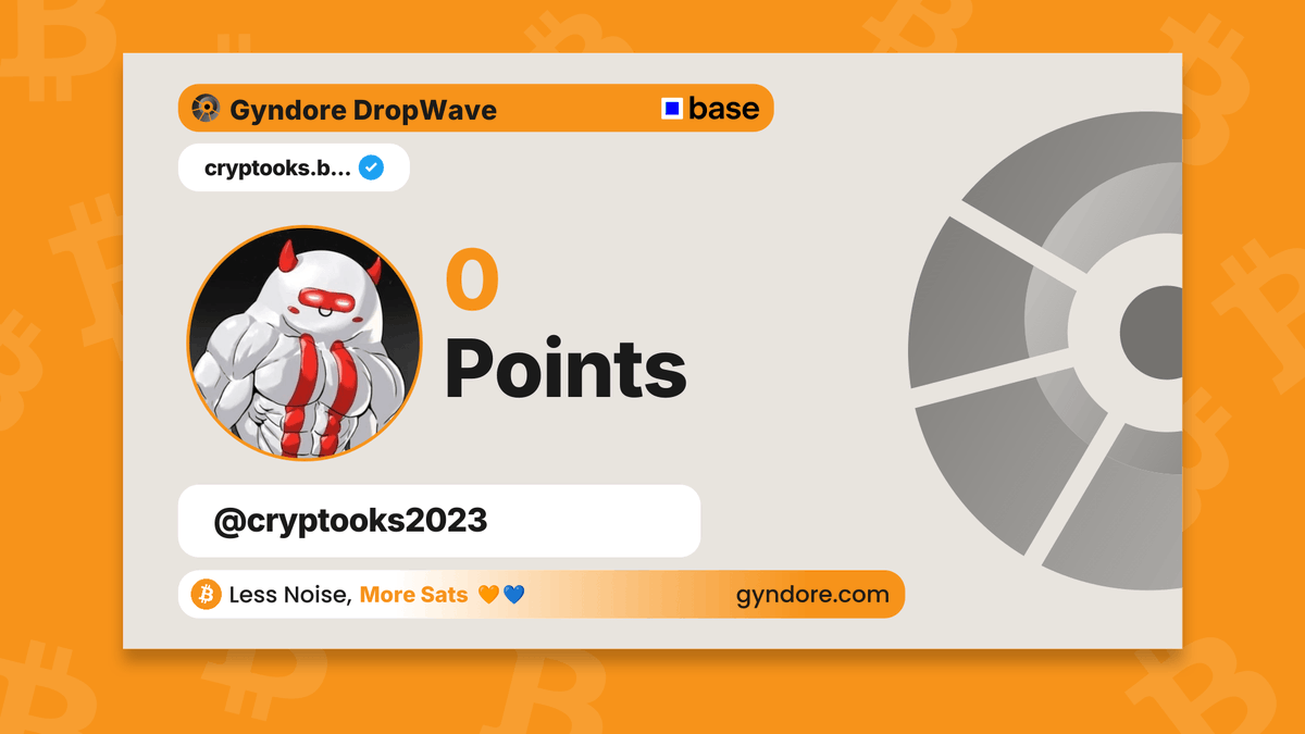 cryptooks2023's tweet photo. Just joined the @Gyndore DropWave 🌊

Less noise, more sats 🧡💙

Join the wave and claim your points > https://t.co/DfmsJIx3ay https://t.co/HP8gvGCJLv