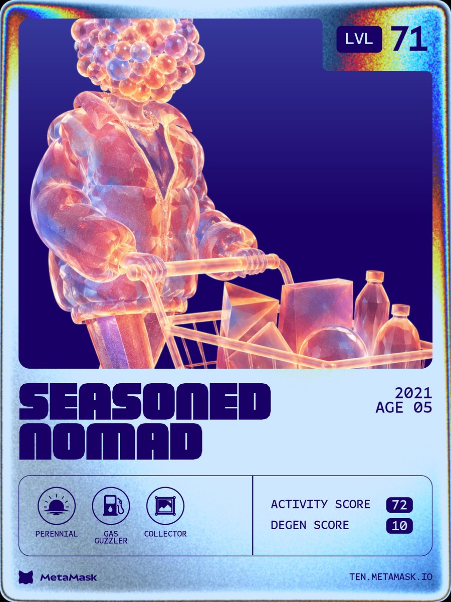 ViddySmalls's tweet photo. My MetaMask on-chain persona: SEASONED NOMAD — reveal yours and check your stats at https://t.co/gvX8BY7DvF https://t.co/uRZu3yxnGV