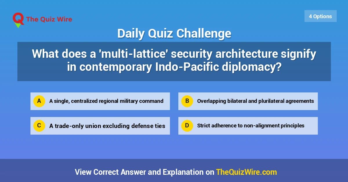 thequizwire's tweet photo. What does a 'multi-lattice' security architecture signify in contemporary Indo-Pacific diplomacy?
#TheQuizWire #Geopolitics #IndoPacific #Internatio...
https://t.co/v0f4QuX6nB https://t.co/xz9kYTuiE4