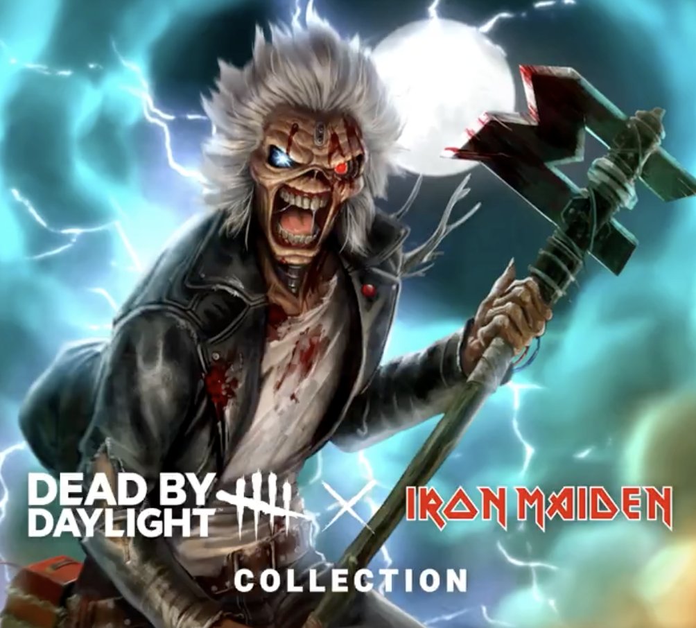dbd_kamigame's tweet photo. 【アイアンメイデンのハントレススキン実装】

7月15日AM0時より、バンド「IRON MAIDEN」とのコラボスキンが実装！

ハントレスのレジェンダリースキンです！٩( ᐛ )و

■スキン名
フェイスメルターエディ

▼「フェイスメルターエディ」の元ネタ解説
https://t.co/lRobRPj0xl  
#DbD