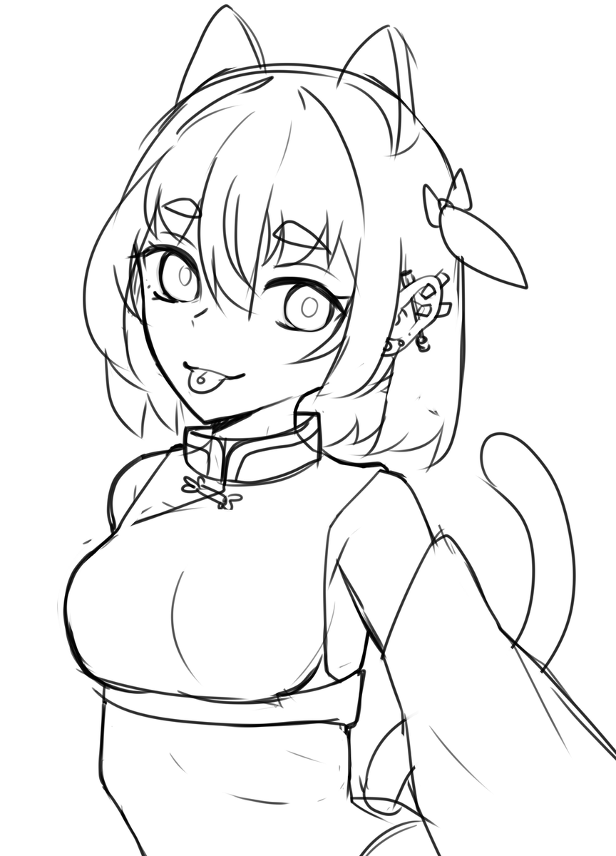 Kinutalow's tweet photo. 猫耳チャイナドレス小城夜みるく（下描き）

線がラフだから比べようもないんだけど、
板タブの方が昔より可愛く描けてるような気がする。
目が疲れないから集中しやすいのかもしれん。
あと関係ないけど板タブ熱くないの嬉しいｗｗ
似せて、もっと可愛く描きたいんご。 https://t.co/08jQLKJAhG