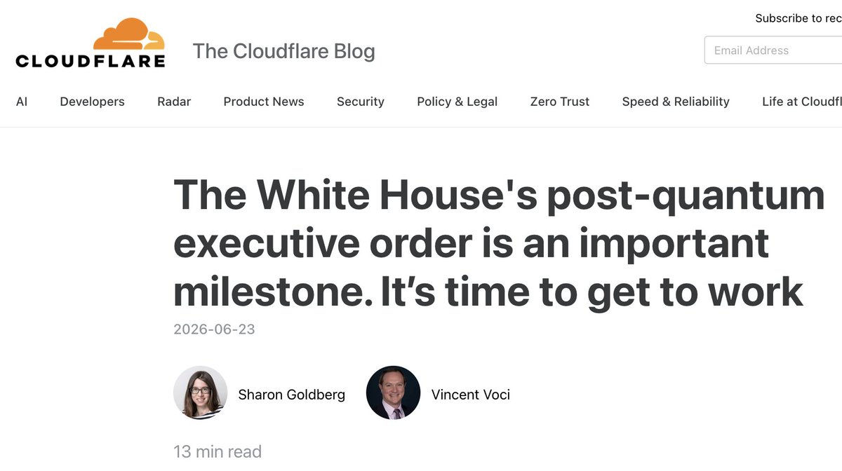 InvestorDenis's tweet photo. $NET just pointed out that the timeline to Q-Day has accelerated.

Q-Day is the day that quantum computers can break the public-key cryptography used across the Internet.

Post-quantum authentication is the biggest cybersecurity threat. It means generating fake signatures and gaining unauthorized access.

$NET expects to be fully post-quantum secure by 2029.

The executive order 14412 from June sets 2031 as the deadline for post-quantum authentication:

“transition all HVAs [High Value Assets] and high impact systems to use PQC [Post Quantum Cryptography] for digital signatures by December 31, 2031”

This means the US government believes useful quantum computers will exist by then.