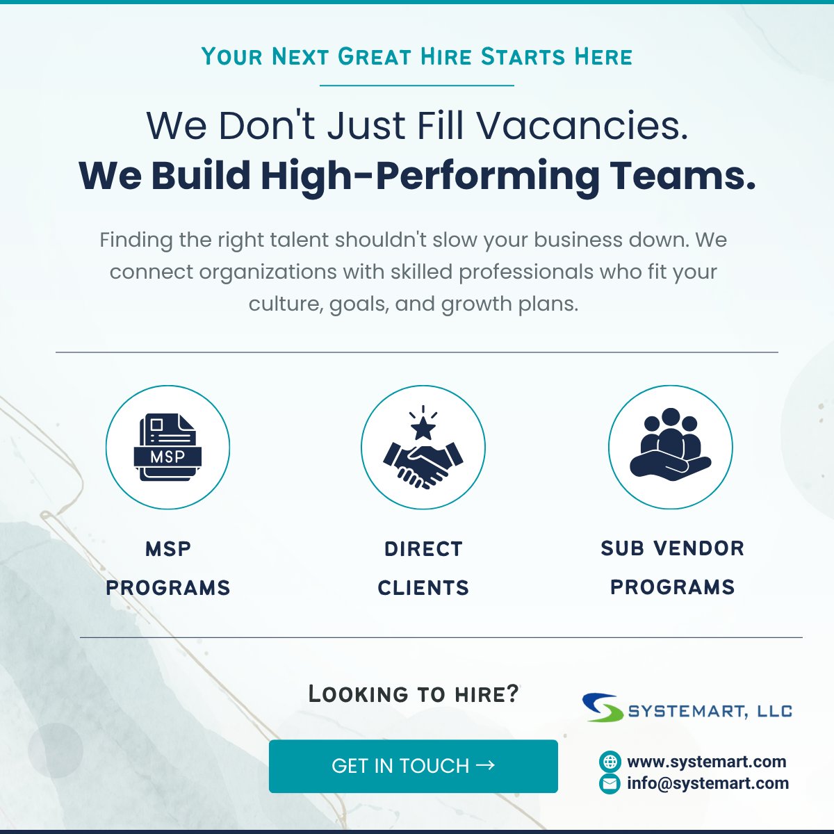 Systemart's tweet photo. 🚀 Your next hire starts here!

We do not just fill vacancies. We build high-performing teams.

💼 MSP Programs
🤝 Direct Client Hiring
🔗 Sub-Vendor Programs
Find talent that fits your culture &amp; growth.
🌐 https://t.co/B7JfX7DdRN

#Systemart #Hiring #Recruitment #Staffing #MSP https://t.co/dYCAXMvxok
