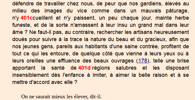 Celinebleue's tweet photo. @the_culturist_ Platon (République, III) l'avait déjà théorisé, Socrate explique qu'il faut interdire aux artisans d'introduire laideur ou vice dans leurs œuvres, car les gardiens, élevés au milieu de ces images comme dans un mauvais pâturage, y amasseraient à leur insu un grand mal dans leur https://t.co/n95bn0Xl1X