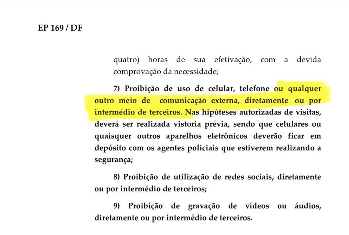 Adriano_ZB's tweet photo. @marsiglia_andre A leitura da decisão abaixo contraria sua afirmação. Entendo a medido com absolutamente absurda juridicamente, mas toda e qualquer comunicação externa estava vedada, inclusive cartas. https://t.co/Z1QXd4Z16v