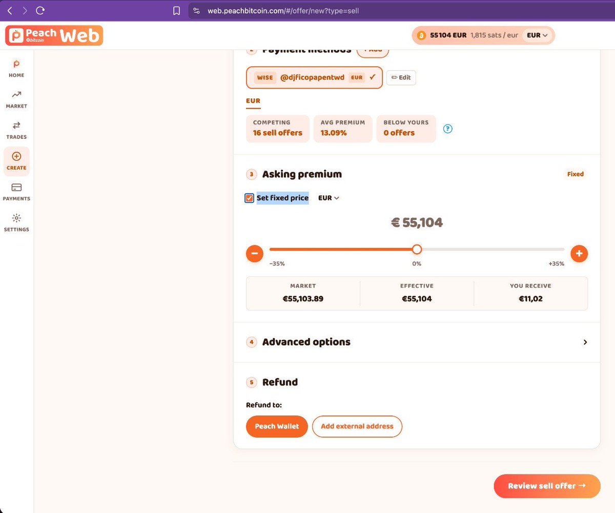 peachbitcoin's tweet photo. NEW🔥Available only on Peach Web 💻

Sellers: you can now set a fixed BTC price to sell your sats with ZERO fee 🚀 

https://t.co/1dTKmZWRC8 https://t.co/QnVdid3qcC