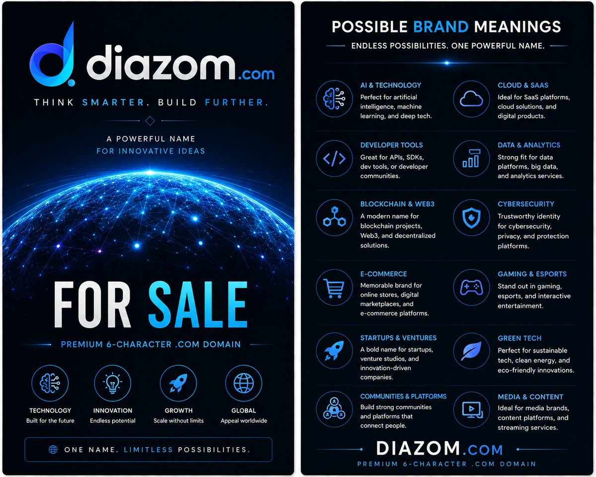 DomainBm's tweet photo. 💎https://t.co/SqWcS5pAL5 FOR SALE❗
📩 DM's open ✌
#diazom #domain #domainname #premium #brandable #auctions #negotiable #brand #AI #SaaS #Startup #domaininvest #forsale https://t.co/TJ6mNT611u