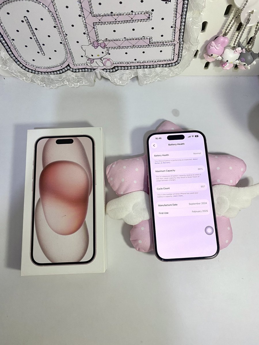 siyeyun's tweet photo. wts/want to sell
iphone 15 128gb pink

• battery health 86%
• lengkap box &amp; charger 
• tombol aman semua
• kamera depan &amp; belakang jernih
• ex digimap
• free cases

price 9,8 jt boleh nego 
dm for details🫶🏻

#zonauang #jualiphone #wtb https://t.co/OzOzaLkdCu