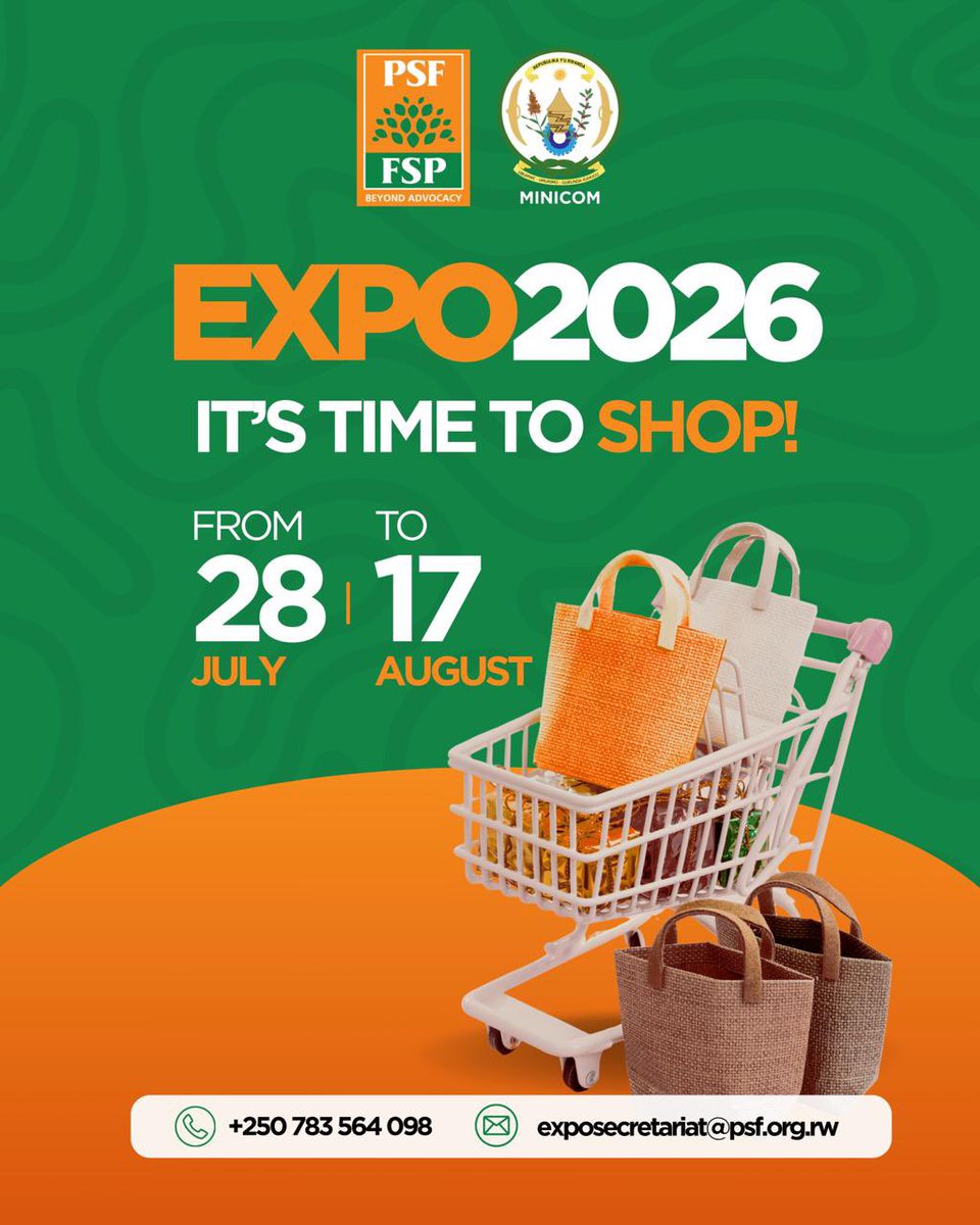 pacis_tv's tweet photo. Expo 2026 is HERE! 🎉
Come shop, eat, network & discover #MadeInRwanda at Expo Grounds, Gikondo.
📅 July 28 – Aug 17, 2026
Don’t miss it! #RITF2026 #PSFRwanda #ShopRwanda https://t.co/rzdQnVijkN