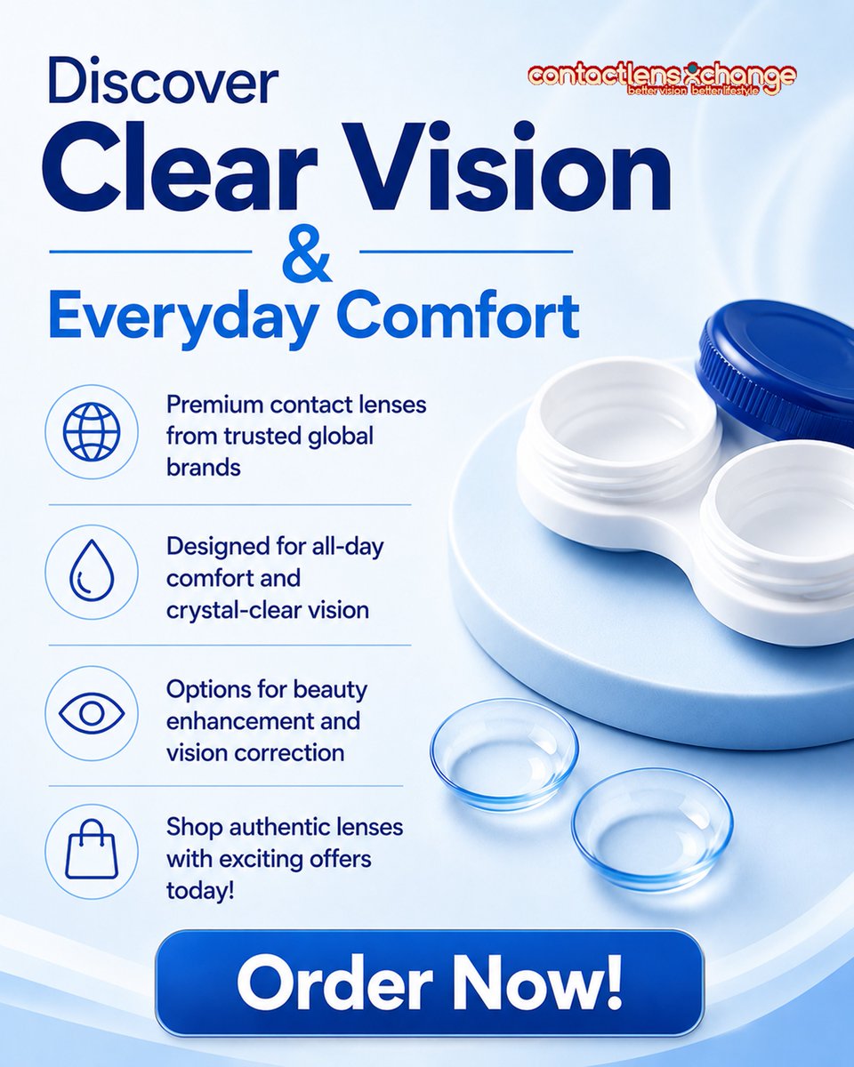 LensXchange's tweet photo. Clear vision starts here!

Discover premium contact lenses from trusted brands for all-day comfort, crystal-clear vision, and beauty enhancement. Shop authentic lenses with exciting offers today.

�� Order Now!

#ContactLenses #ClearVision #EyeCare #VisionCorrection #DailyLenses https://t.co/BmR1BwQ0UT