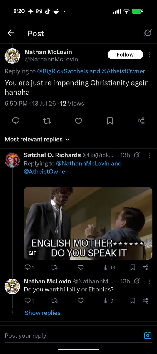 BigRickSatchels's tweet photo. @NathannMcLovin @AtheistOwner Try English. https://t.co/27NSAAfjlJ