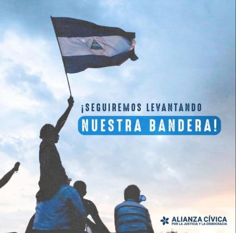 AlianzaCivicaNi's tweet photo. Seguiremos levantando con más fuerza; nuestro glorioso pendón bicolor, en nombre de la libertad, la justicia y la democracia.
¡Alcemos la voz por Nicaragua! 🇳🇮
#Nicaragua #DíaDeLaBandera https://t.co/aZEN0kOcPb
