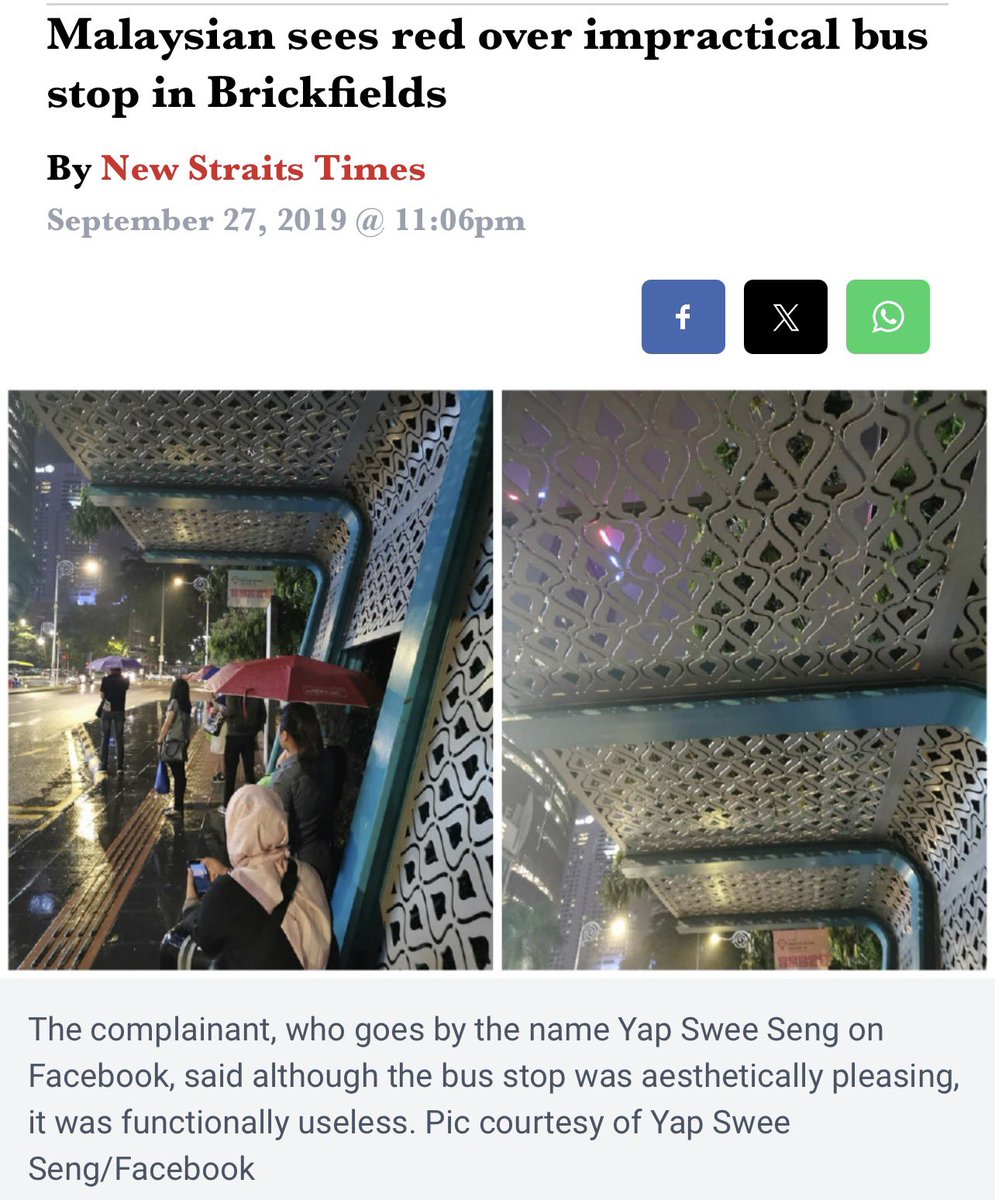 ErnestOnPT's tweet photo. The bus stop at YMCA with open holes in the design was, unfortunately, a true story!

Even with billions spent for the River of Life project, it seemed that it wasn’t enough to catch this simple yet consequential design mistake that screwed over countless commuters in the rain https://t.co/DkKheW2Xbu
