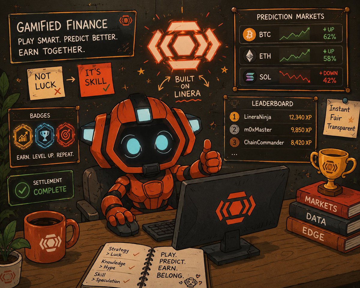 Dbay0402's tweet photo. Gamified finance isn't about adding points, badges, or rewards to financial products. It's about creating an experience where every interaction feels natural, every decision has purpose, and participation stays engaging without encouraging reckless speculation.

Built on microchains, @lineraxyz enables instant interactions through parallel execution, making experiences like 1-minute prediction markets feel responsive from start to finish. Markets evolve as information changes, not as network congestion allows.

That's the kind of foundation gamified finance needs. When the infrastructure disappears into the background, the focus shifts back to what matters most: better participation, better decisions, and a market that moves at the speed of information.