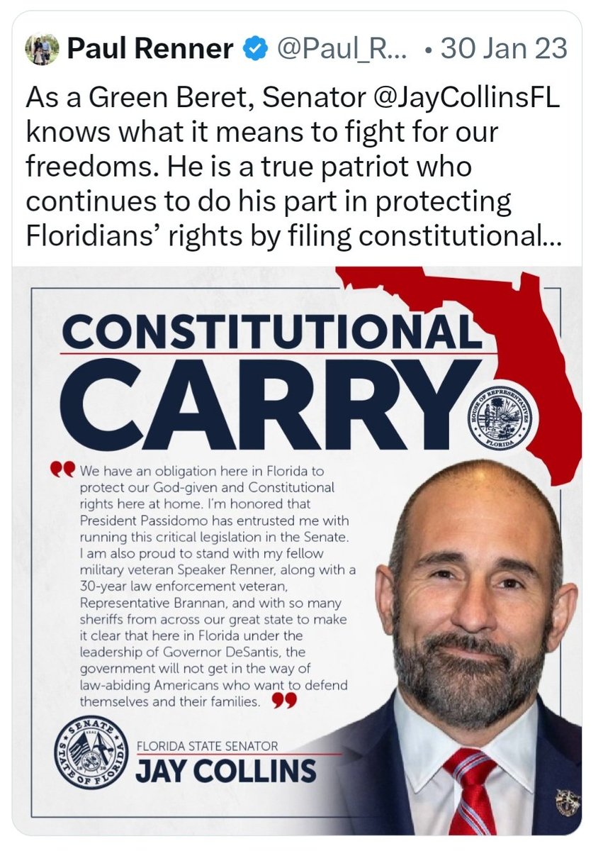 Fritz8822's tweet photo. 175 Days Until Green Beret Jay Collins is Sworn in as Florida's Governor! 

Paul Renner says "He is a True Patriot" https://t.co/dAntN9P8bo