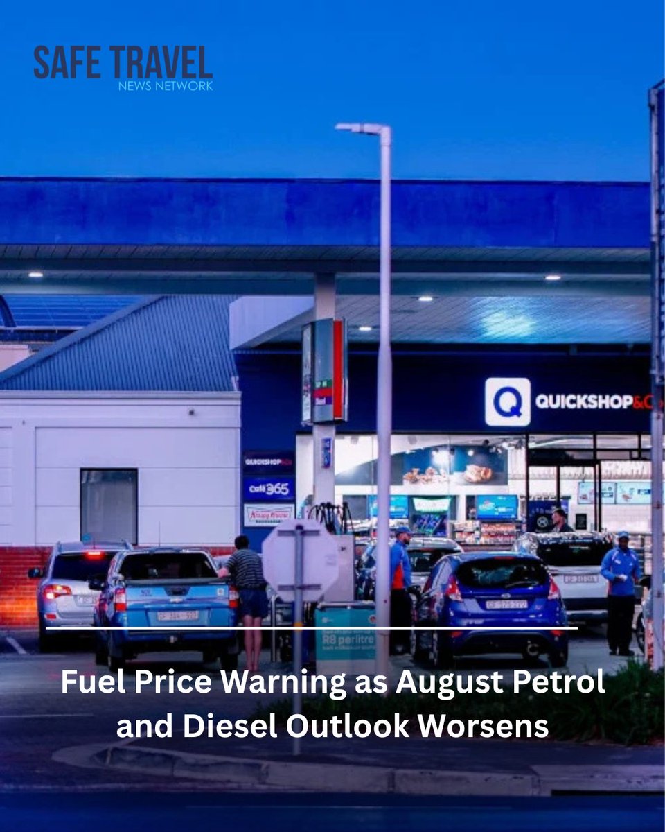 SafeTravel_Mag's tweet photo. South Africa's August fuel price outlook is worsening.
Rising global oil prices are putting pressure on petrol and diesel prices, meaning motorists could soon pay more at the pump.
Read more: https://t.co/GoX3G9SOnI
#FuelPriceSA #PetrolPrice #CostOfLiving #SafeTravelMag https://t.co/mto5MwbjZx