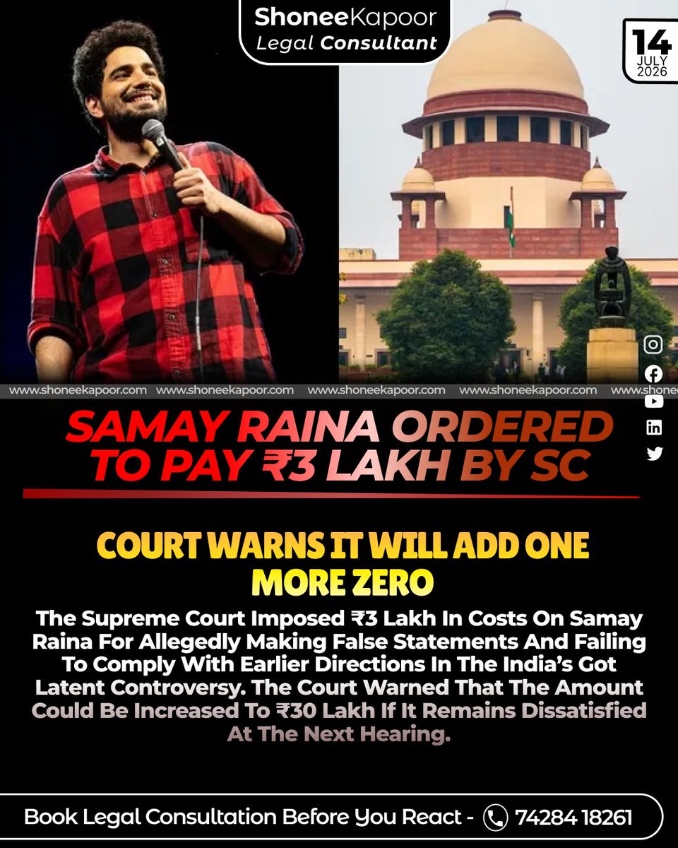 ShoneeKapoor's tweet photo. A man allegedly makes a false statement—and the Court imposes ₹3 lakh, with a warning that it may become ₹30 lakh.

But when false allegations and fabricated statements destroy a man’s liberty, career and family, accountability often disappears. Men are arrested, jailed and publicly branded before the truth is tested—while proven falsehoods are frequently dismissed as a “matrimonial dispute.”

Why does a false statement attract punishment in one case, but become consequence-free when a man is the victim? Justice cannot have different standards for different genders.

#samayraina #supremecourt