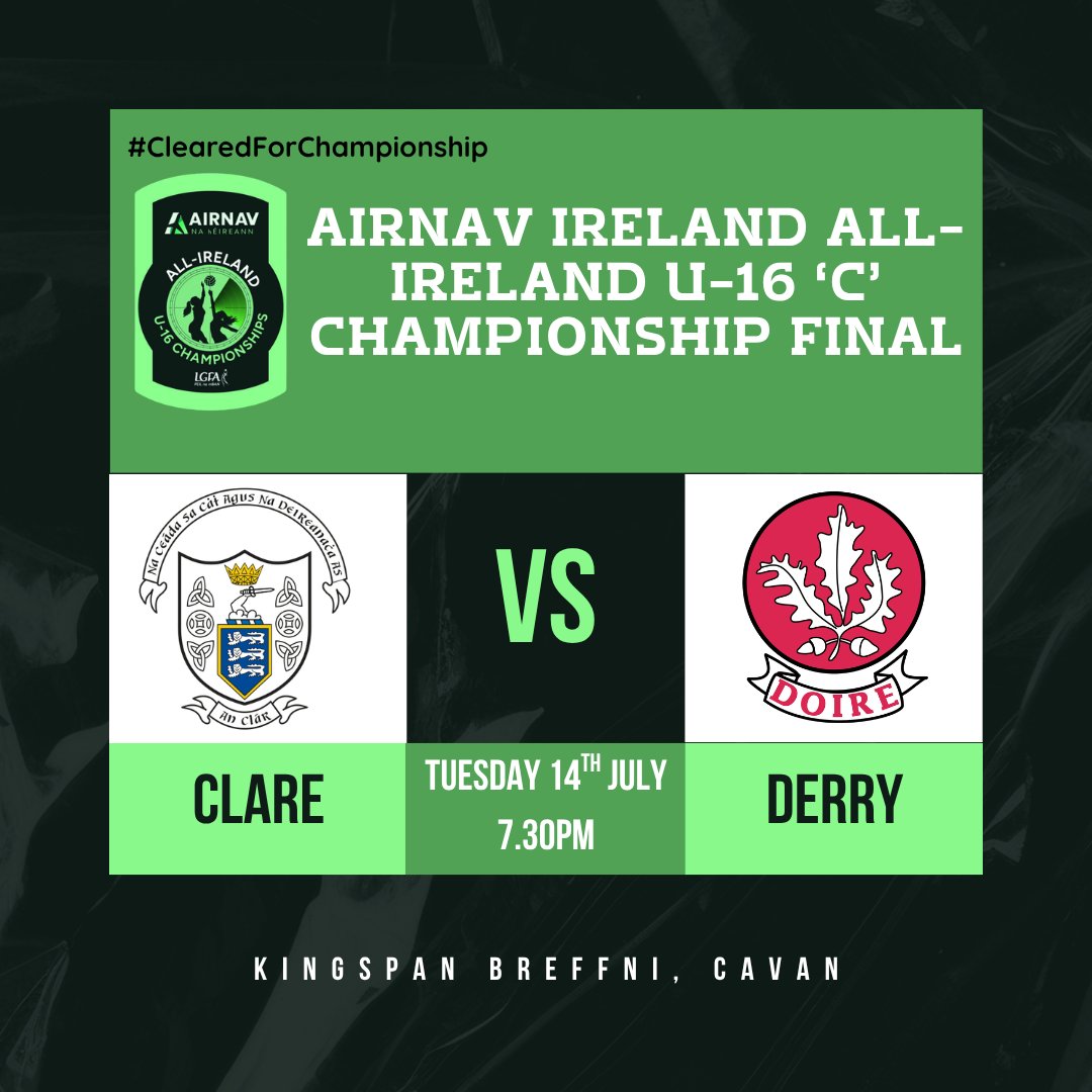 LadiesFootball's tweet photo. Get your tickets now for this evening's @AirNav_Ireland All-Ireland U-16 final between @Clarelgfa and @DerryLgfa! 

https://t.co/CTJxGaBj9Y

✈️ #ClearedforChampionship https://t.co/XLV0p6RyOa