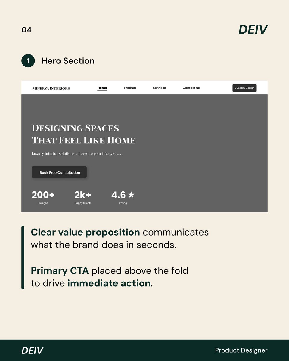 designedbyDEIV's tweet photo. I redesigned the landing page for an interior design company, starting with low-fidelity wireframes to improve information hierarchy and user flow before moving into the visual design phase. #productdesign #ixdesign #DEIV https://t.co/Y0Tl4GPkwT