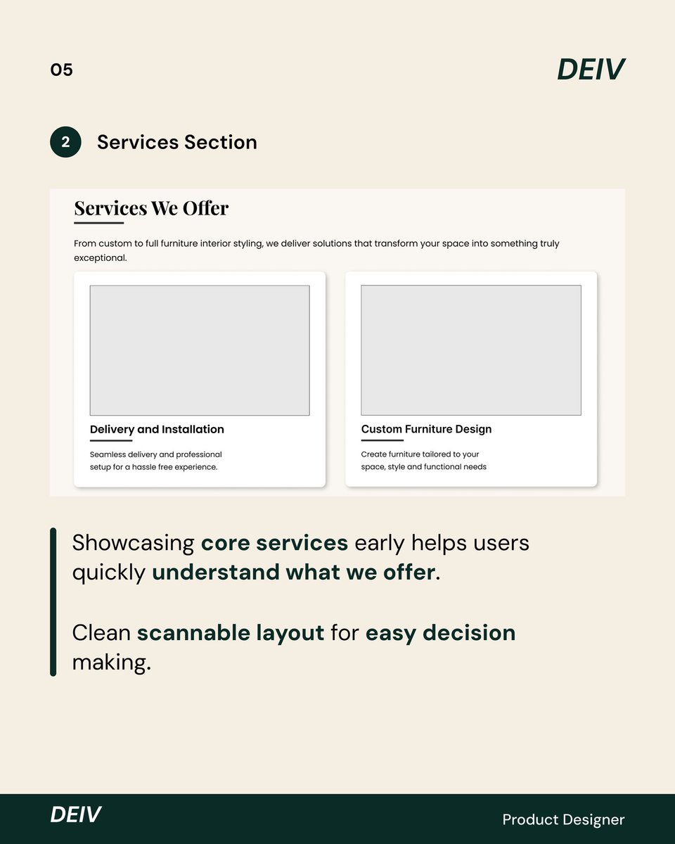 designedbyDEIV's tweet photo. I redesigned the landing page for an interior design company, starting with low-fidelity wireframes to improve information hierarchy and user flow before moving into the visual design phase. #productdesign #ixdesign #DEIV https://t.co/nI6CQWHuEl