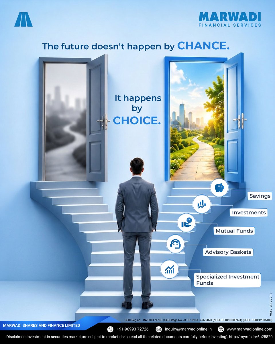 MarwadiHQ's tweet photo. Every future has two doors.

One says, "Someday"- where goals remain wishes.

The other says, "Start Today"- where small financial decisions turn into meaningful progress.

#FinancialGoals #PersonalFinance #InvestSmart #WealthCreation #MoneyManagement #MSFL #MSFLIndia #MSFLHQ https://t.co/ytkHWcrbPt