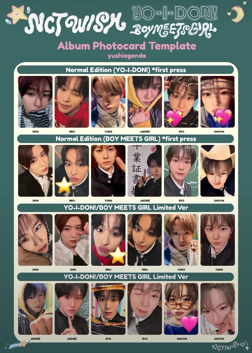 j_kng7's tweet photo. NCT WISH nctwish ウィシ YO-I-DON! BOY MEETS GIRL トレカ 交換

譲：リク (⭐️のもの)

求：リョウ サクヤ(💖優先)

郵送にて交換希望です📮
お気軽にリプ.DMにてお声がけください。 https://t.co/ZHl02f0cXe