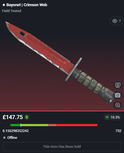 adsyyycs2's tweet photo. I had a good time pretending to be Spiderman with this knife
0.15 Bayonet | Crimson Web
✅FLIPPED✅
➡️Bought for: £148.05
➡️Sold for: £161.47
After fees, that's a total profit of £10.19 (6.88%)🤑💵
#csfloat #cs2 #csgo #counterstrike #skins #trading #flipped #profit #roadto5k https://t.co/mhNYc6RmU0