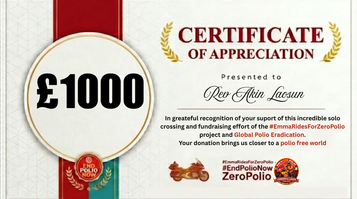EmmaRidesPolio's tweet photo. The ride ended but the fundraising still has a long way to go 
We appreciate Rev. Akin Laosun of GOPIC, located at The Centre, 79-83 London Road, Grays, Essex, RM17 5YF

Donate at 
https://t.co/TRYodbx3Uj

#emmaridesforzeropolio
#humanitarianadventure
#endpolionow https://t.co/ZJrl7DBAEl