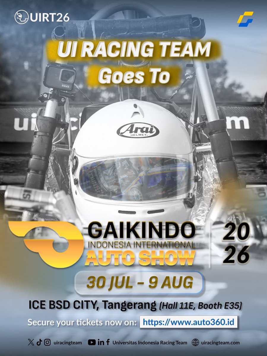 uiracingteam's tweet photo. Catch UIRT at GIIAS 2026! ๐
๐
30 July โ 9 August 2026
๐ ICE BSD City | Hall 11E, Booth E35
Stop by our booth to talk motorsport, engineering, and see what our student-led team has been building behind the scenes. ๐ ๏ธโจ
#UIRT26 #DrivenByPassion #PoweredByInnovation #GIIAS2026 https://t.co/FX0gm5BMaP