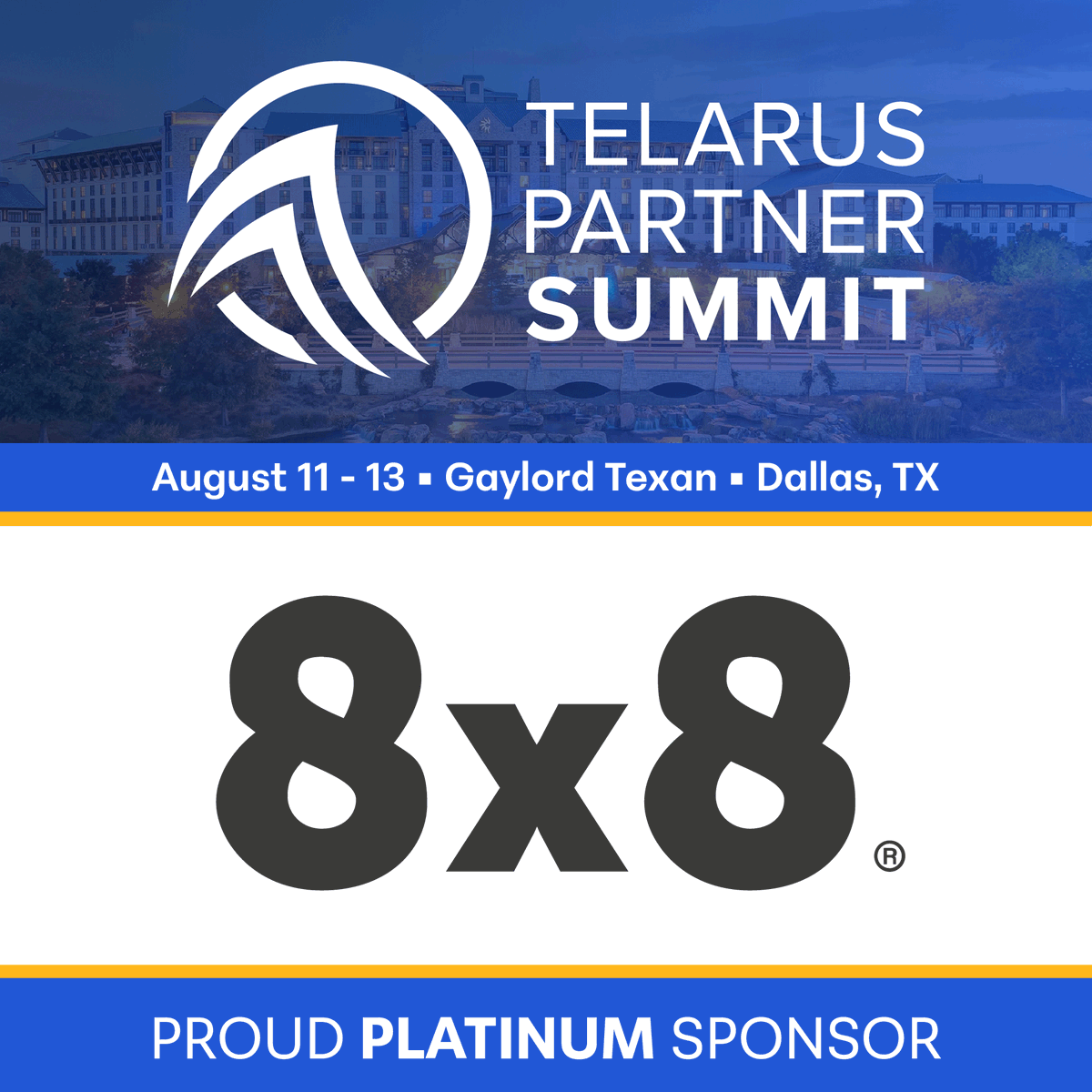 8x8's tweet photo. Big news: 8x8 is a Proud Platinum Sponsor of the @Telarus Partner Summit, August 11β13 in Dallas. We'll see you there. π€
#TelarusSummit #8x8 https://t.co/VhqOCqxFJ3