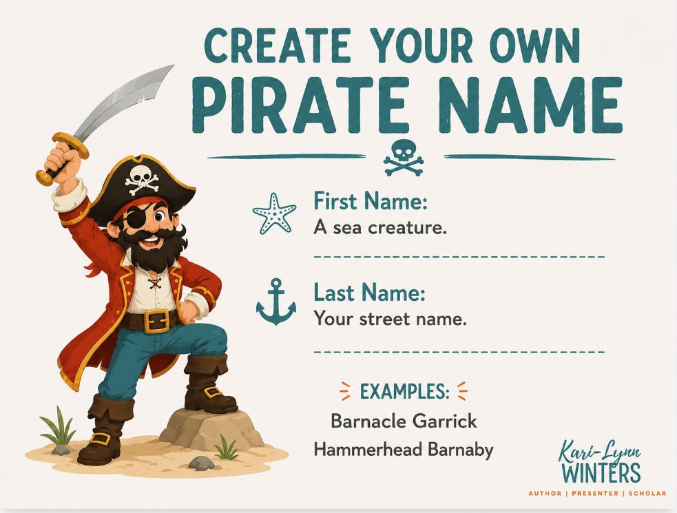 KariLynnWinters's tweet photo. Ahoy, mateys!
Looking for some family fun in Burlington today?
Join me at the Burlington Public Library (5151 New Street) for a Be ARR-some! A Shiver-Me-Timbers Reading Adventure!
Grab your crew and come aboard! 
And if yez up for it, post yez own pirate name below. https://t.co/PDGvFhlYVv