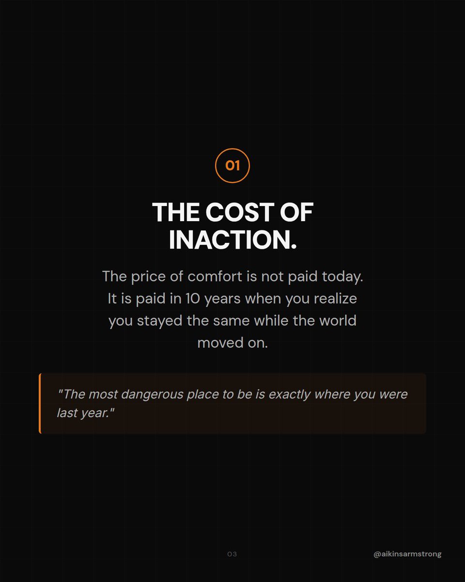 theaikins's tweet photo. Comfort is the most expensive prison.
And most people don't even realize they're locked inside
It's paid when you realize you stayed the same while the world moved on.
#Leadership #GrowthMindset #PersonalDevelopment #CareerGrowth #Discipline #ComfortZone #Systems #AikinsArmstrong https://t.co/bEKtz9Tfop