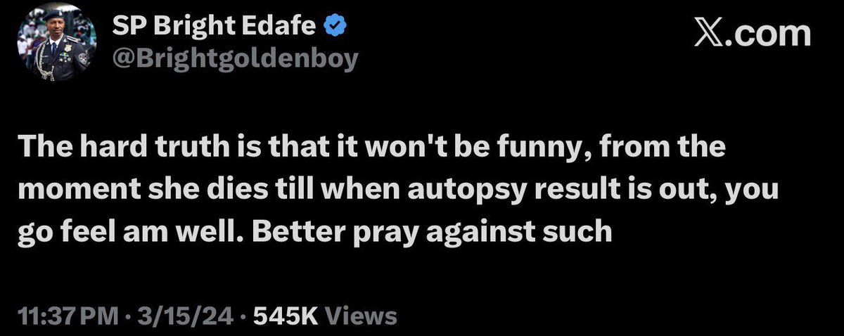 OfficiaEdoOsasB's tweet photo. Woman don die for minister house now, Nigeria Police don turn deaf, blind and dumb.

Justice for poor men in Nigeria. https://t.co/gxgb2LOApl
