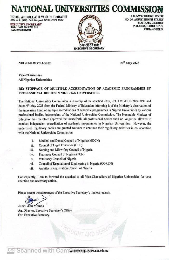 FutaBro's tweet photo. The NUC vs SURCON Standoff: How It Affects FUTA Surveying Students

Since May 2025, the National Universities Commission (NUC) and the Surveyors Council of Nigeria (SURCON) have been at odds over who has the authority to accredit Surveying and Geoinformatics programmes.

On 20th May 2025, the NUC issued a circular stating that SURCON would no longer conduct accreditation of university programmes (see the first image). SURCON, however, maintains that its enabling Act gives it the statutory responsibility to regulate the surveying profession, including matters relating to professional recognition.

What does this mean for FUTA students?

As a result of this dispute, graduates of FUTA's Surveying and Geoinformatics programme currently face uncertainty regarding registration with SURCON, which is required to practise as a licensed surveyor in Nigeria. This situation affects many current students as well as graduates from 2023.

It goes beyond FUTA.

This issue extends to universities across the country. While students have fulfilled their academic requirements, the ongoing disagreement between the two regulatory bodies has created uncertainty about their pathway into professional practice.

The second and third images show the current status of affected universities.

For institutions such as FUTA, IMSU, ABU and others whose professional accreditation is due, graduates after the expiration of that accreditation may face challenges obtaining professional recognition. For institutions such as LAUTECH, FUOYE, Bowen University, UNIABUJA and others, the situation is even more concerning, as their programmes are currently not recognised by SURCON.

In one sentence: Two regulatory bodies are in a dispute over surveying accreditation, but the people bearing the consequences are the students whose future careers depend on a timely resolution.