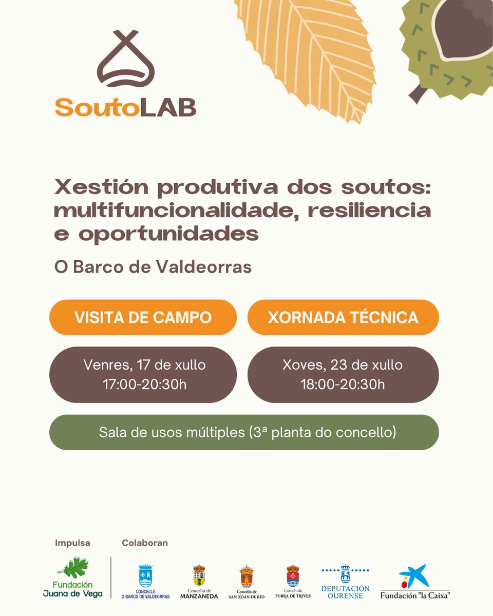 fjuanadevega's tweet photo. 🌰 𝗦𝗼𝘂𝘁𝗼𝗟𝗔𝗕 organiza un ciclo de xornadas formativas para potenciar a cultura da castaña nas comarcas de Valdeorras e Terra de Trives.

✔️ A asistencia é libre ata completar aforo.

Formulario de inscrición ⤵️
https://t.co/V8C60RZWc3 https://t.co/TJy0k9m8sm