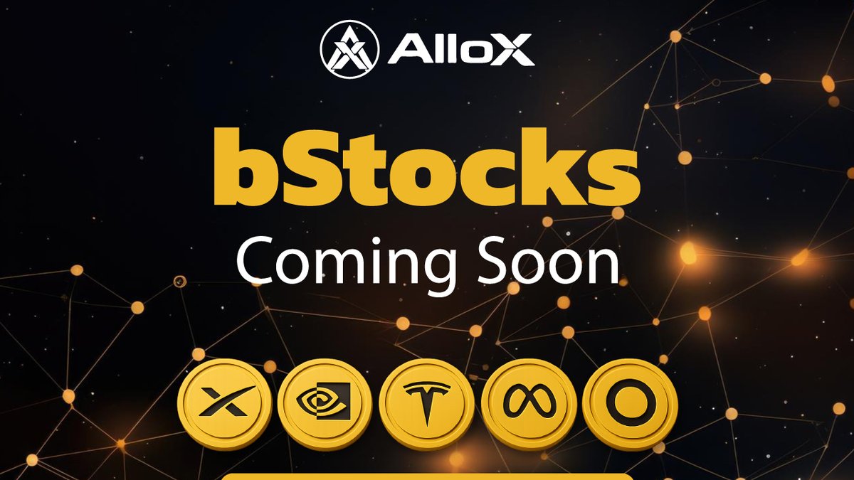 alloxdotai's tweet photo. Crypto portfolios. Stock portfolios. Same platform. 📈

bStocks are coming to AlloX, powered by @PancakeSwap.

26 tokenized US stocks and ETFs. On-chain. In your wallet. On @BNBCHAIN.

Here is what that means:

• Trade 24/7. Markets never close.
• No broker. No account. Just your wallet.
• Real on-chain settlement on BNB Chain.
• Institutional-grade pricing via RFQ market makers.

The gap between traditional markets and on-chain investing is about to close.

Stay tuned. 👀