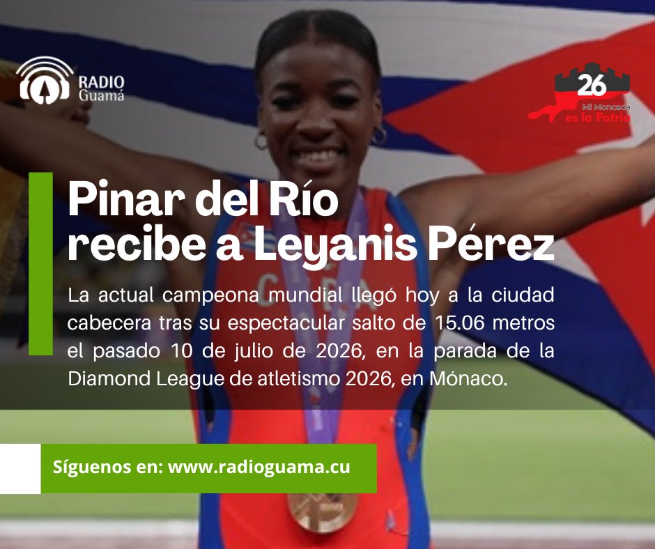 UNEPinardelRio's tweet photo. 🥇Leyanis fue recibida en la tarde de este lunes en el céntrico Parque de la Independencia, de la ciudad de #PinardelRío, por las principales autoridades políticas y de gobierno del territorio, y el pueblo que tanto la admira.

Ampliamos en el🧵

#PinarEn26 https://t.co/bLGXgKBOvM