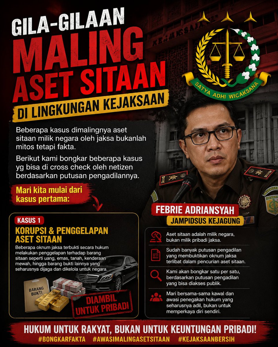 Threadforge_'s tweet photo. 🚨🚨JUST IN : 
ASET SITAAN YANG DIDAPAT DARI KASUS-KASUS BESAR TERDAHULU YANG SEHARUSNYA MASUK KE NEGARA MALAH DIAMBIL ALIH SECARA PRIBADI OLEH KEJAKSAAN.

Yang awalnya cuma sepkulasi yang beredar, perlahan akan terbongkar

BEBERAPA KASUS YANG MENJADI SPEKULASI
👇👇👇 https://t.co/hlLk0rsgeV