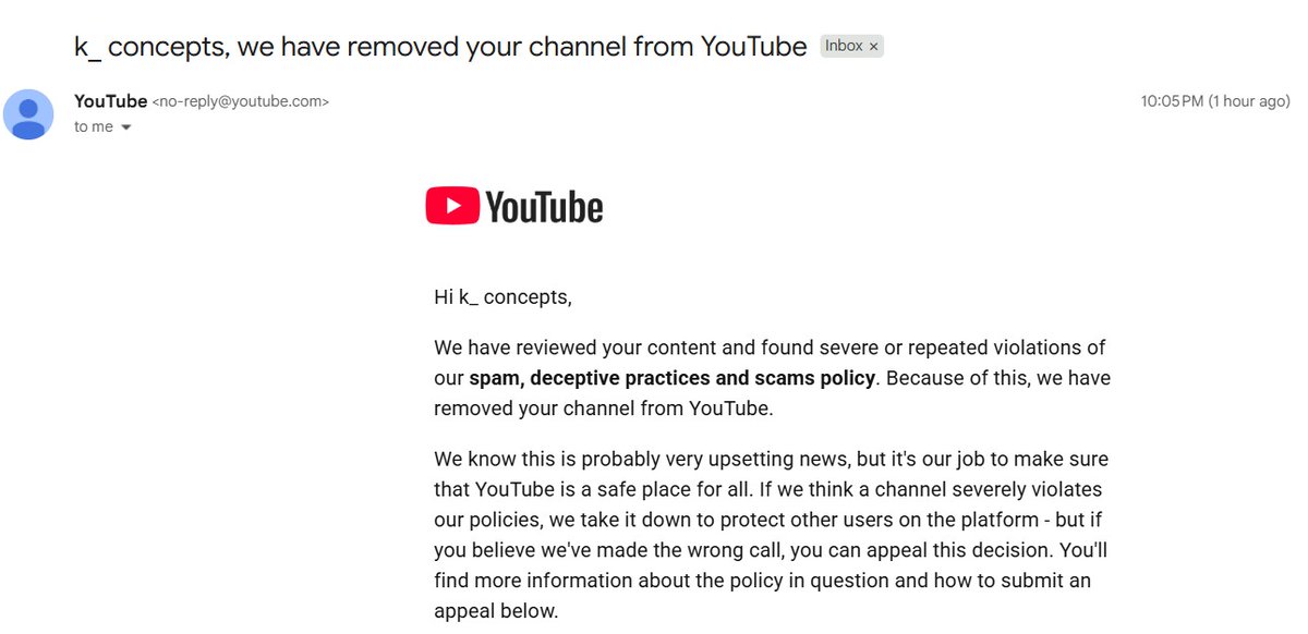 kconceptsKE's tweet photo. @GeetaDevio16e @TeamYouTube @TeamYouTube am also sharing the same grievance as @GeetaDevio16e I requested a review and got the same response kindly arrange a human review https://t.co/zqsvmzeGub