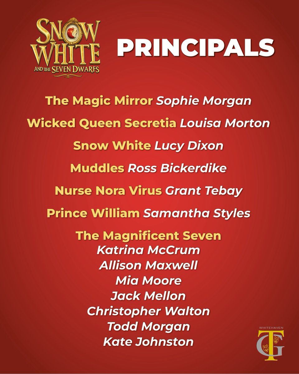 WhitehavenTG's tweet photo. 🍎✨ THE WAIT IS OVER… ✨🍎

We’re delighted to reveal the full cast for this years pantomime Snow White and the Seven Dwarfs! 🎭

📍 The Solway Hall, Whitehaven
📅  8-13 December 2026
🎟️ https://t.co/cDoNd41Koz https://t.co/yyAmde10sw