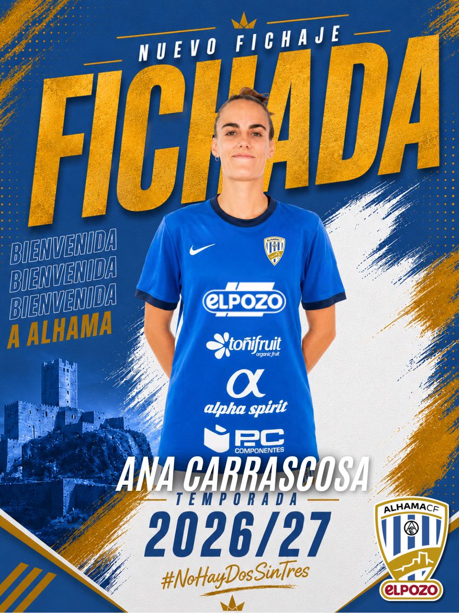 AlhamaElPozo's tweet photo. ⚽️ 𝐂𝐫𝐢𝐭𝐞𝐫𝐢𝐨 𝐲 𝐥𝐥𝐞𝐠𝐚𝐝𝐚 

El Alhama CF ElPozo incorpora a Ana Carrascosa para reforzar su plantilla de cara a la temporada 2026/27.

La futbolista almeriense (2003) destaca por su calidad técnica y un potente físico que le permite imponerse en ambas áreas. Su precisión en el pase y su facilidad para romper líneas defensivas, junto a un gran disparo, la convierten en una jugadora con un enorme potencial.

Ana llega tras completar una destacada trayectoria defendiendo durante tres temporadas la camiseta de la UD Almería y las cuatro últimas la del Real Murcia, donde logró el ascenso a Segunda RFEF en la 25/26.

#BienvenidaAna #NoHayDosSinTres