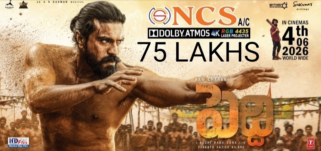 krishna79910522's tweet photo. #Vizianagaram
#Peddi
#NCSTheatre
Crossed 75 LAKHS Gross 🔥🔥🔥🔥🔥 
#MegaPowerStar
.@AlwaysRamCharan 
@PeddiMovieOffl https://t.co/1sTwqpfHm7